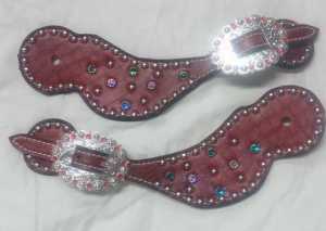 Red Spur Straps with Rhinestones